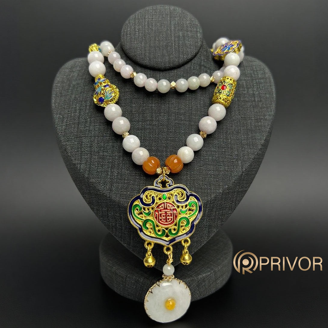 Cloisonné & Jade Beaded Necklace