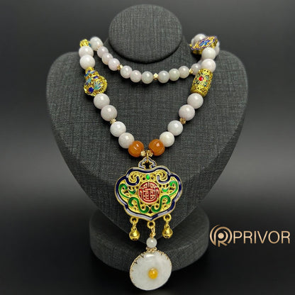 Cloisonné & Jade Beaded Necklace
