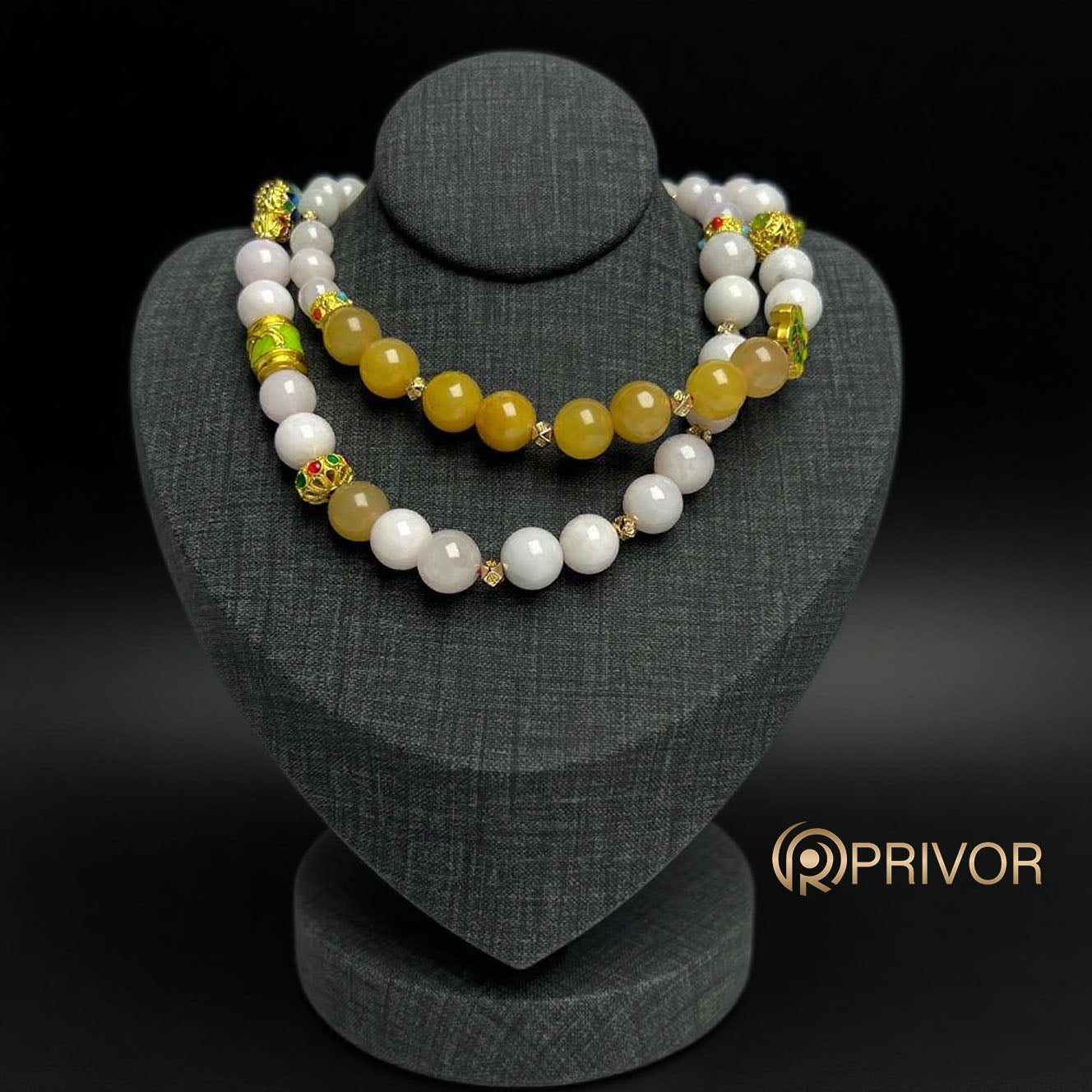 Cloisonné & Jade Beaded Necklace