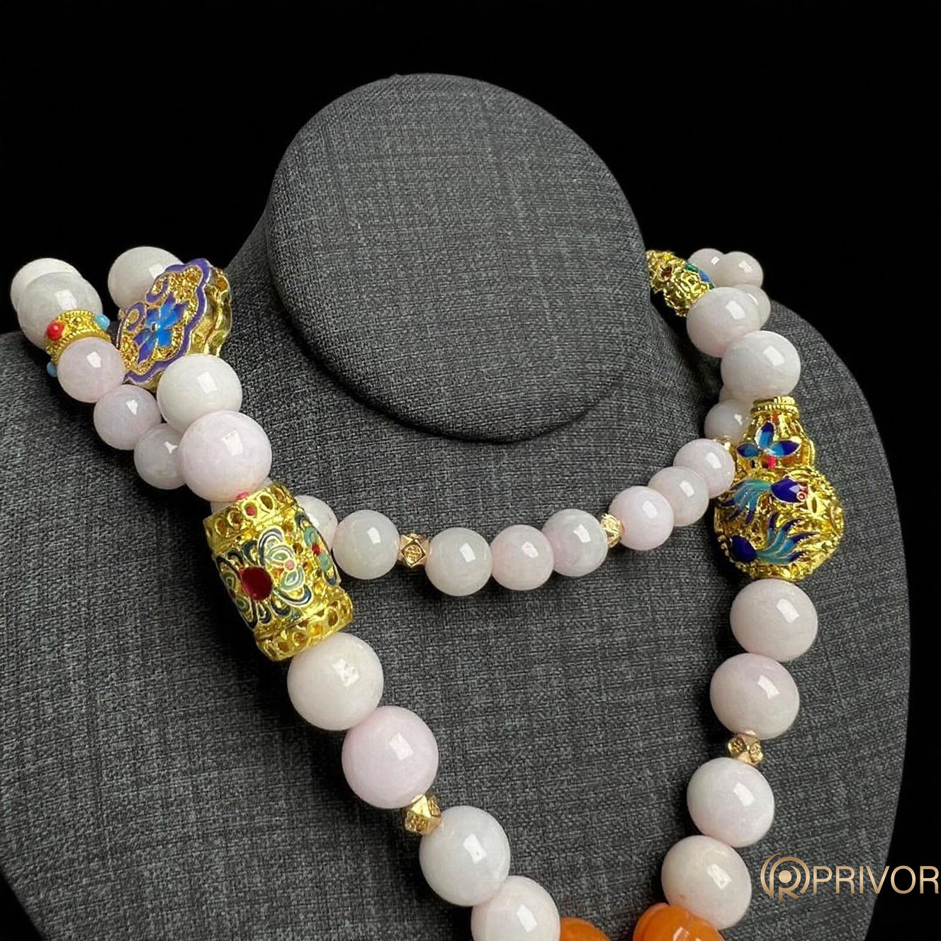 Cloisonné & Jade Beaded Necklace