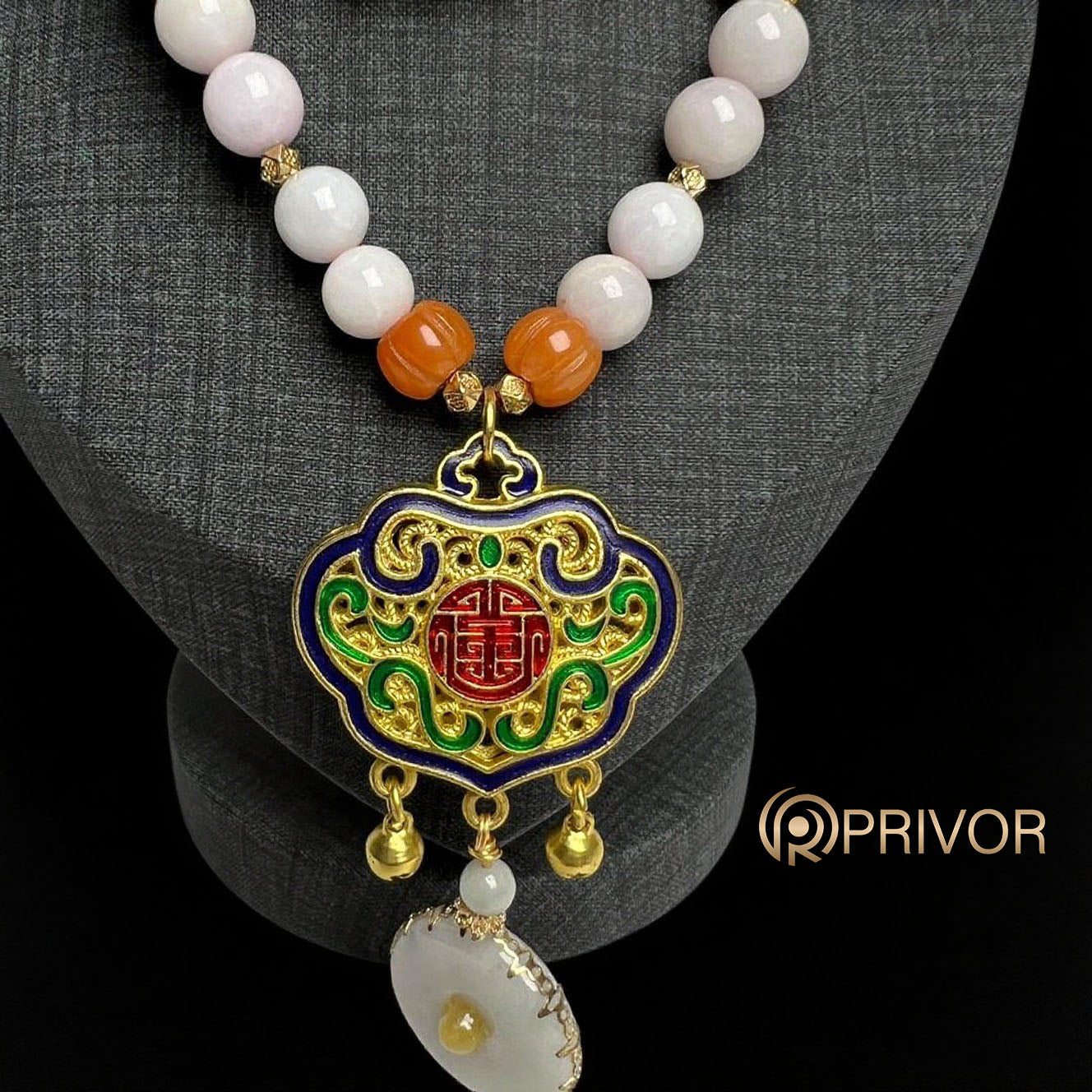 Cloisonné & Jade Beaded Necklace
