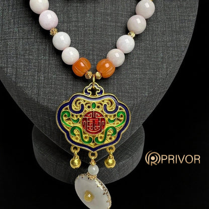 Cloisonné & Jade Beaded Necklace