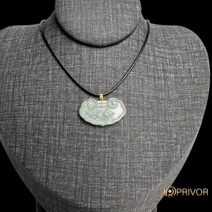 18K Gold Cloud Motif Lock Icy Jadeite Pendant