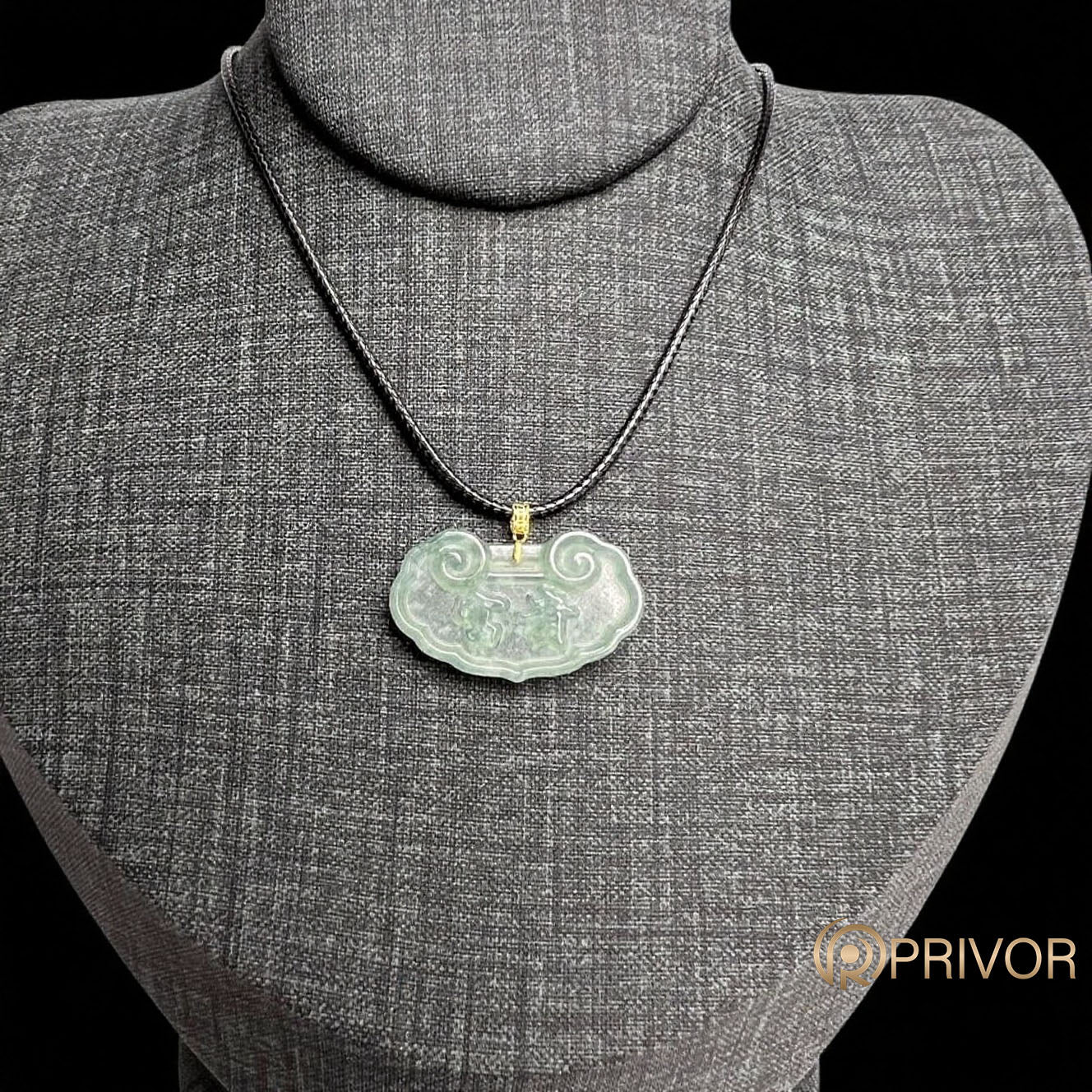 18K Gold Cloud Motif Lock Icy Jadeite Pendant