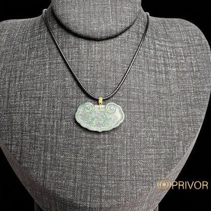 18K Gold Cloud Motif Lock Icy Jadeite Pendant