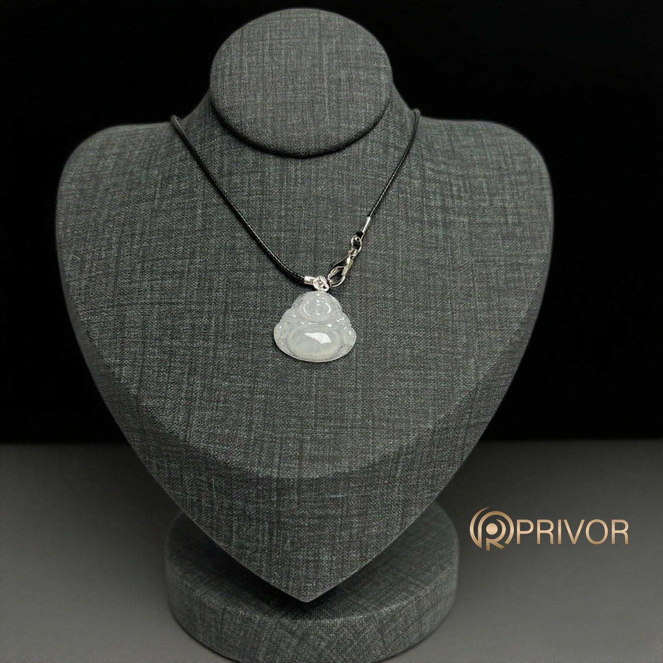 18K Gold White Jadeite Laughing Buddha Pendant