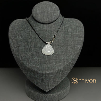 18K Gold White Jadeite Laughing Buddha Pendant