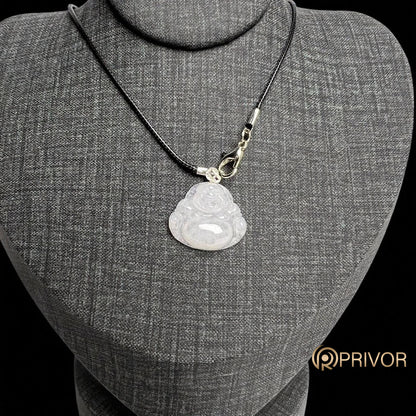 18K Gold White Jadeite Laughing Buddha Pendant