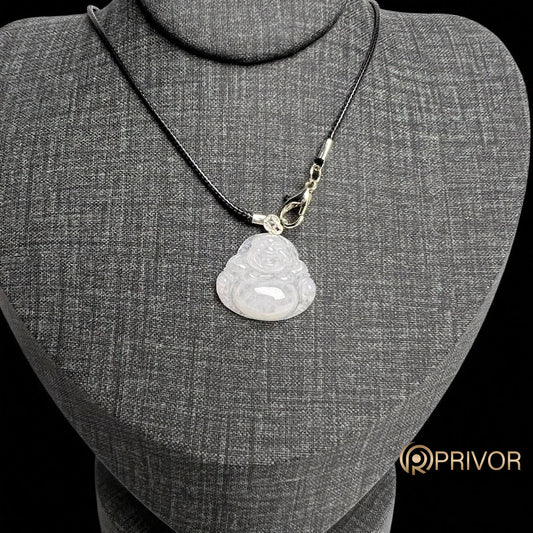 18K Gold White Jadeite Laughing Buddha Pendant